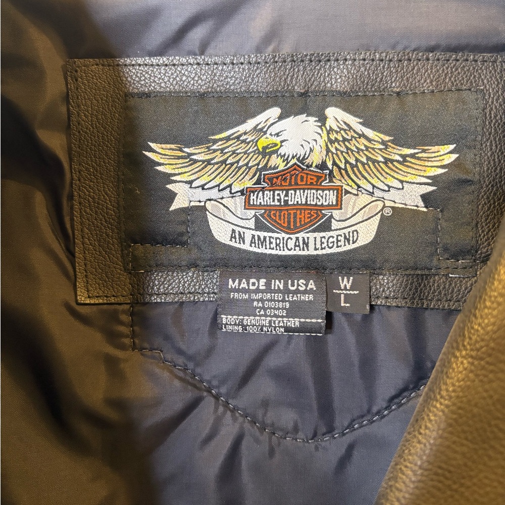 Harley-Davidson Black Leather Jacket with Flag Patch - Picture 7 of 7